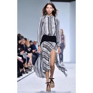 Giambattista Valli Silk Puff Shoulder Blouse Stripe Button Spring Runway 2 Small